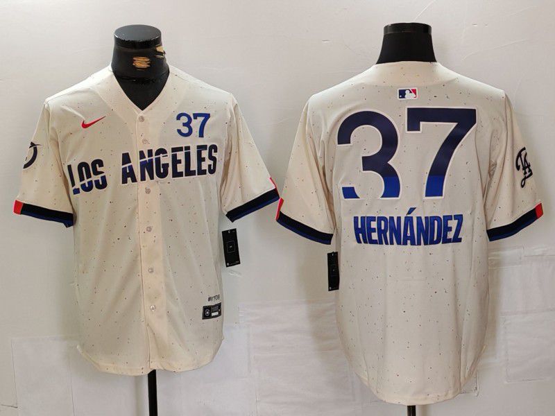 Men Los Angeles Dodgers 37 Hernandez Cream Fashion Nike Game MLB Jersey style 1